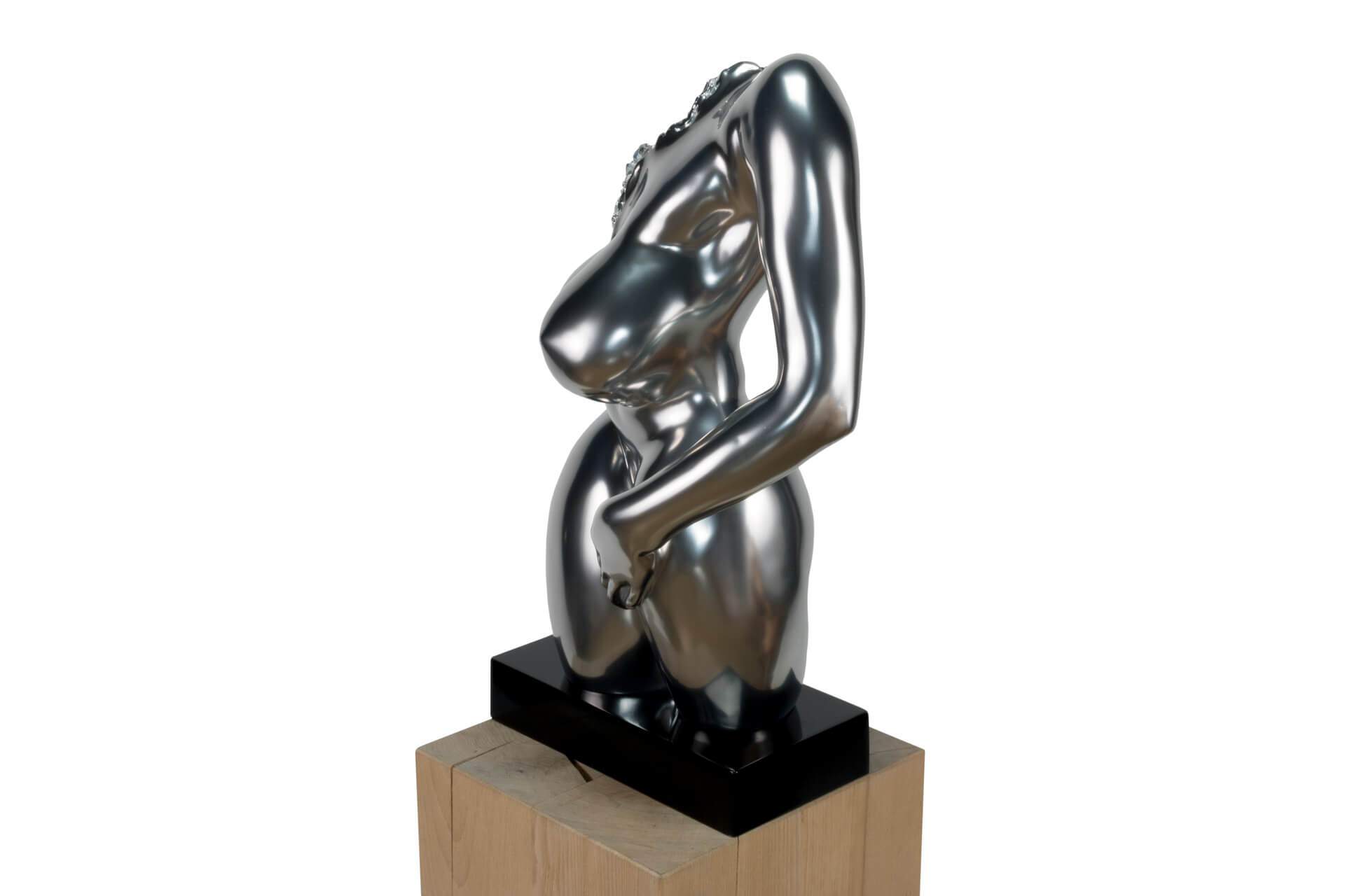 KL figur frau deko silber schwarz skulptur statue aus stein figur plastik 08