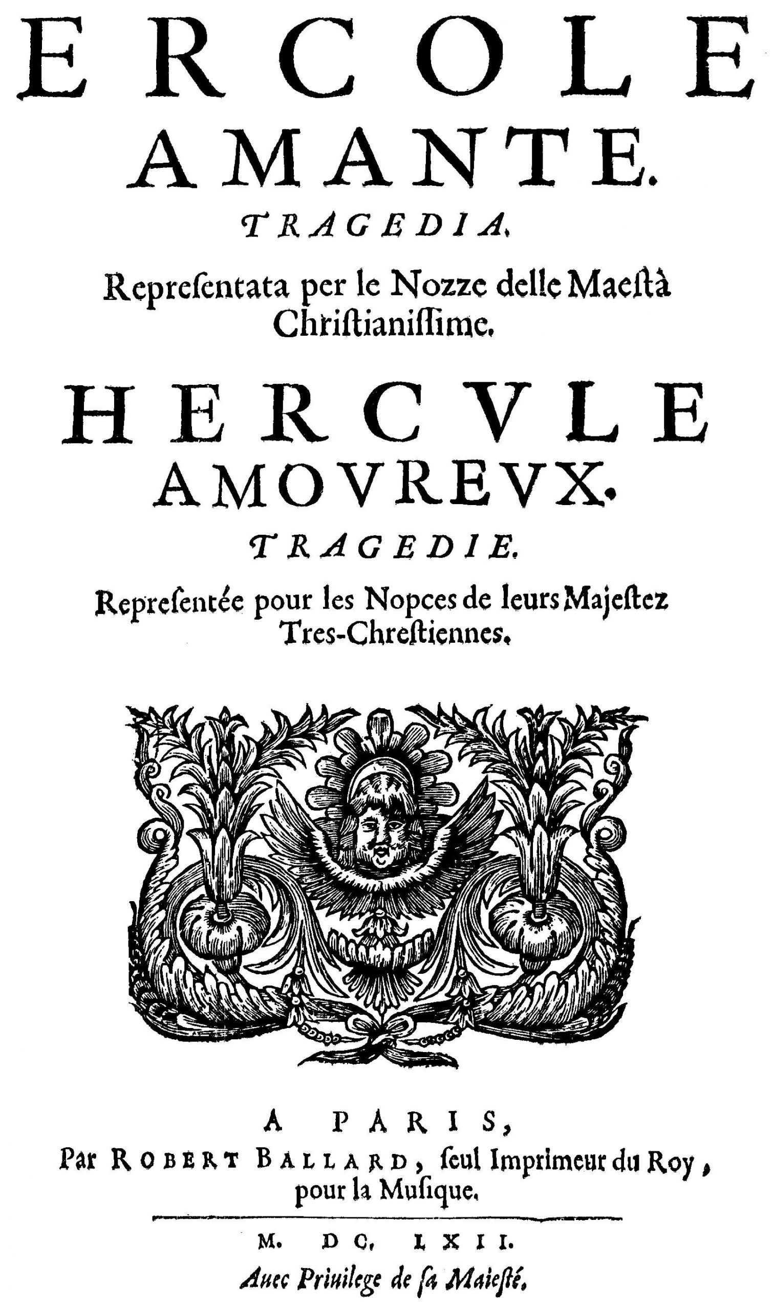 Francesco Cavalli Ercole amante title page of the libretto Paris 1662