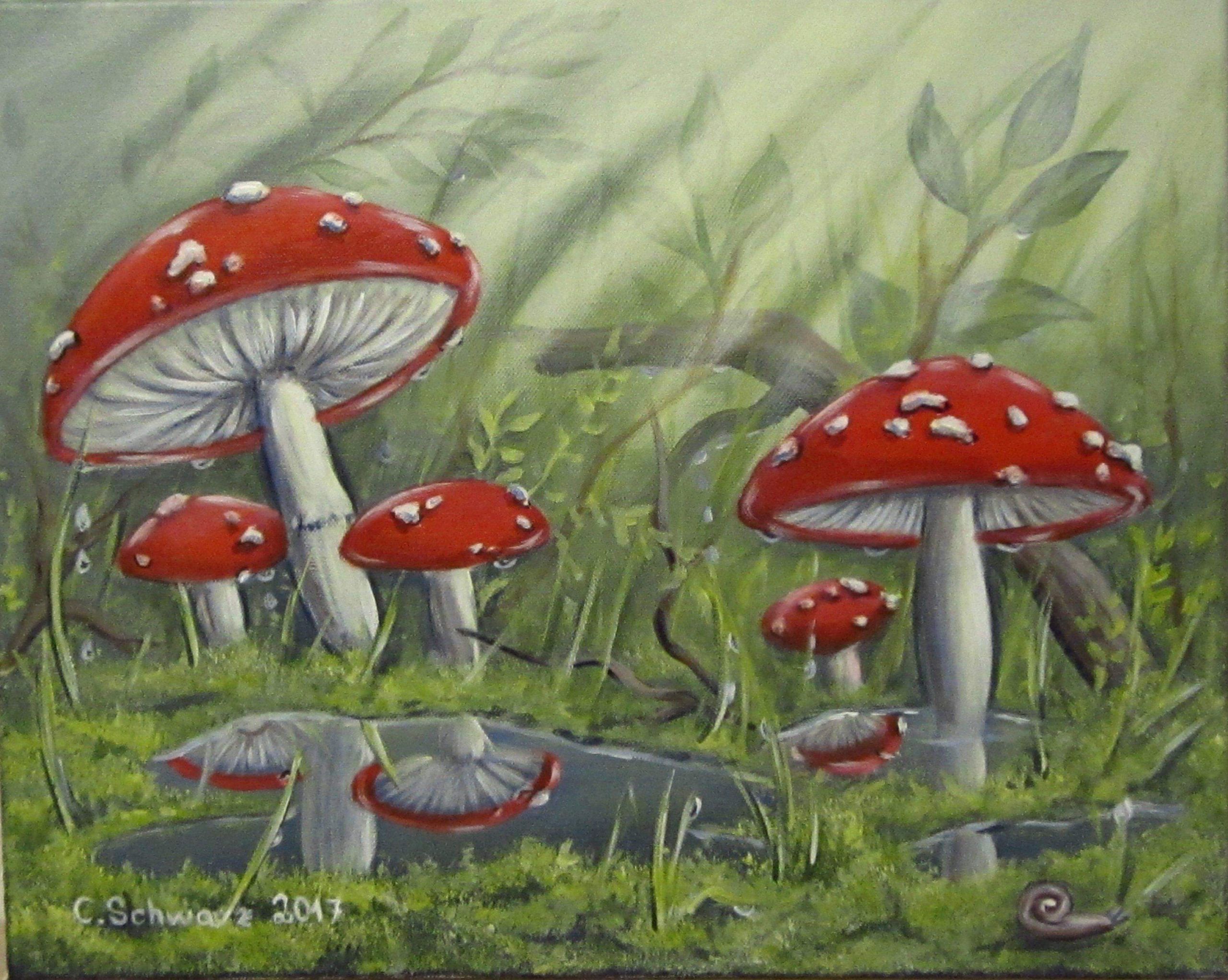 Pilze Im Garten Bilder Genial Acrylgemälde &quot;fliegenpilze Nach Dem Regen&quot; Kunst Wandbild